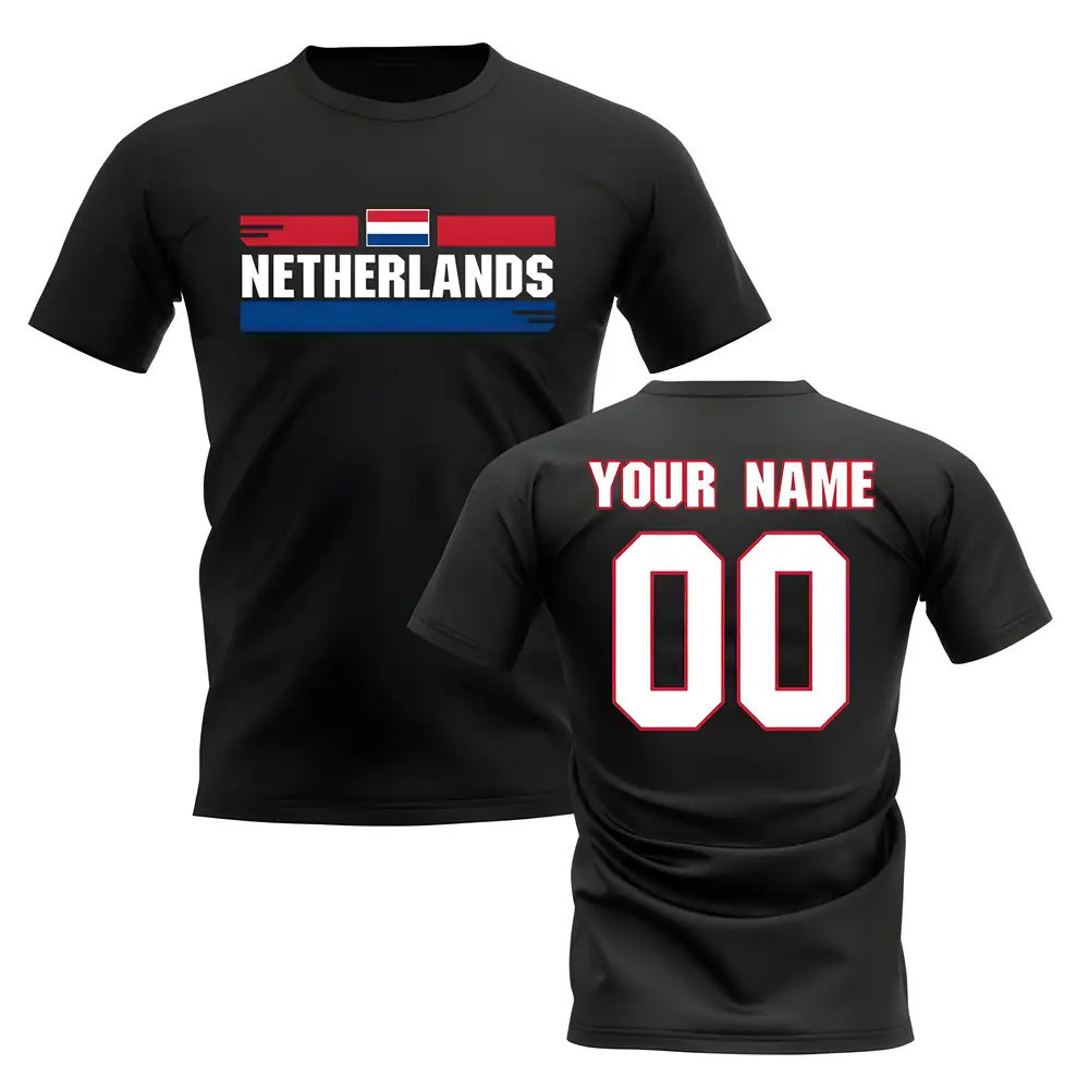 Personalised Netherlands Fan Football T-Shirt (Black) Polyester Holland Uksoccershop Men's Black Xxl