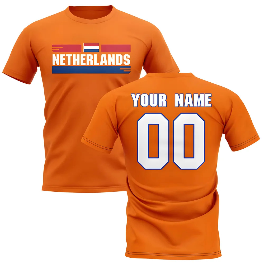 Personalised Netherlands Fan Football T-Shirt (Orange) Polyester Holland Uksoccershop Men's Orange Medium
