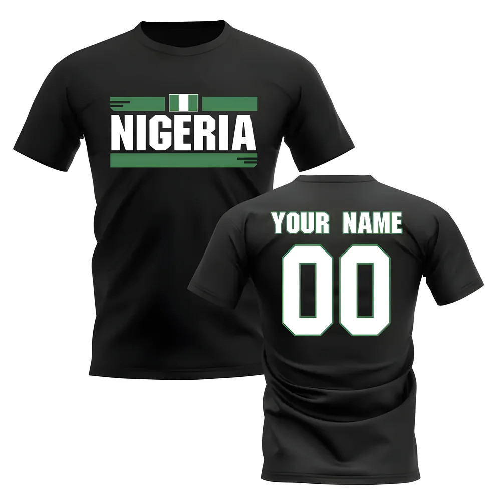 Personalised Nigeria Fan Football T-Shirt (Black) Polyester Uksoccershop Men's Black Medium