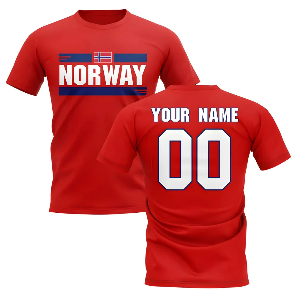 Personalised Norway Fan Football T-Shirt (Red) Polyester Uksoccershop Men's Red Xxl