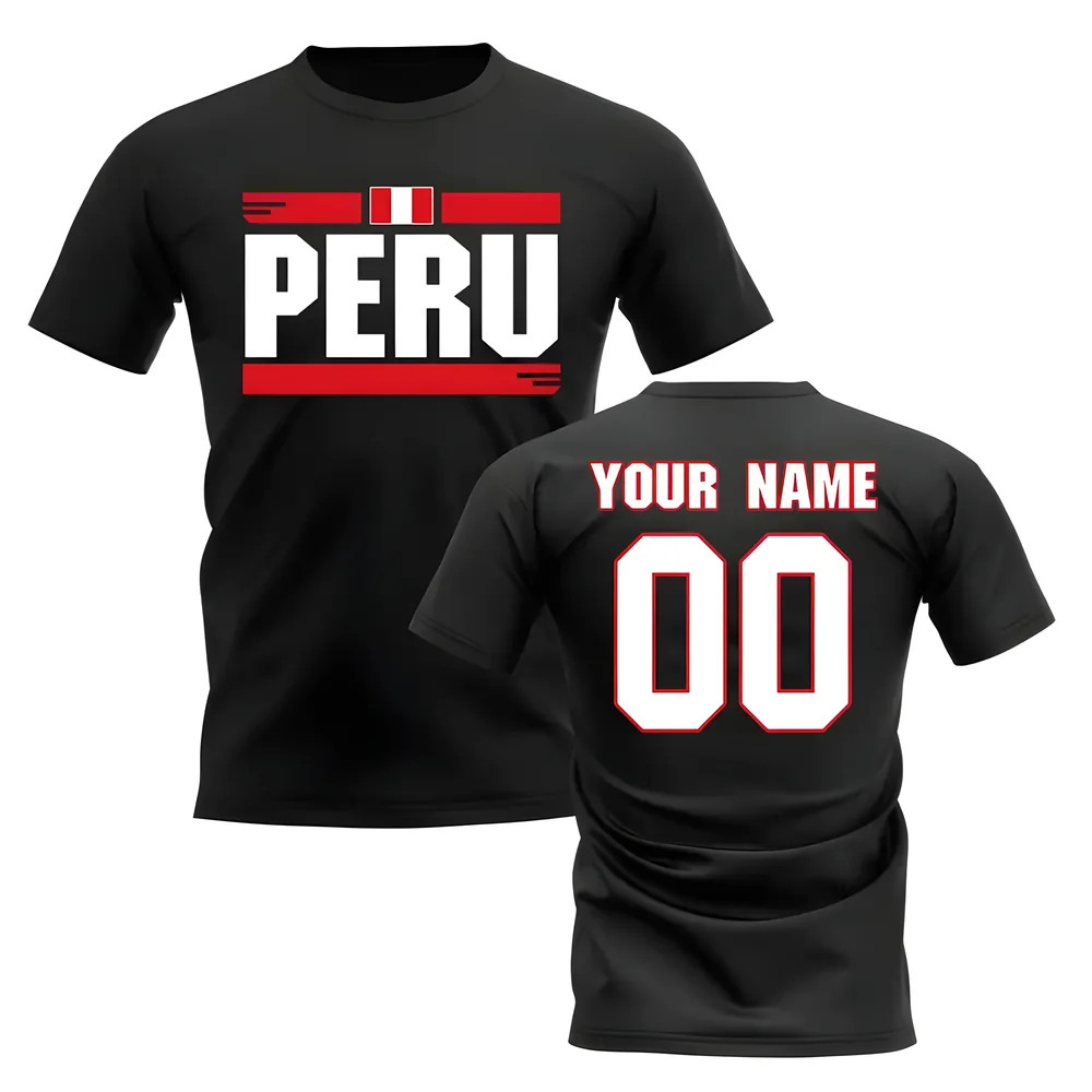 Personalised Peru Fan Football T-Shirt (Black) Polyester Uksoccershop Men's Black Medium