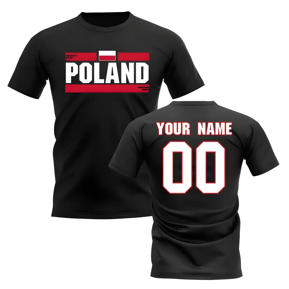 Personalised Poland Fan Football T-Shirt (Black) Polyester Uksoccershop Men's Black Small
