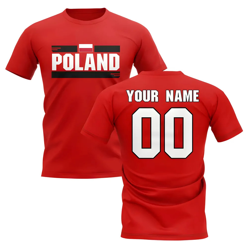 Personalised Poland Fan Football T-Shirt (Red) Polyester Uksoccershop Men's Red Large