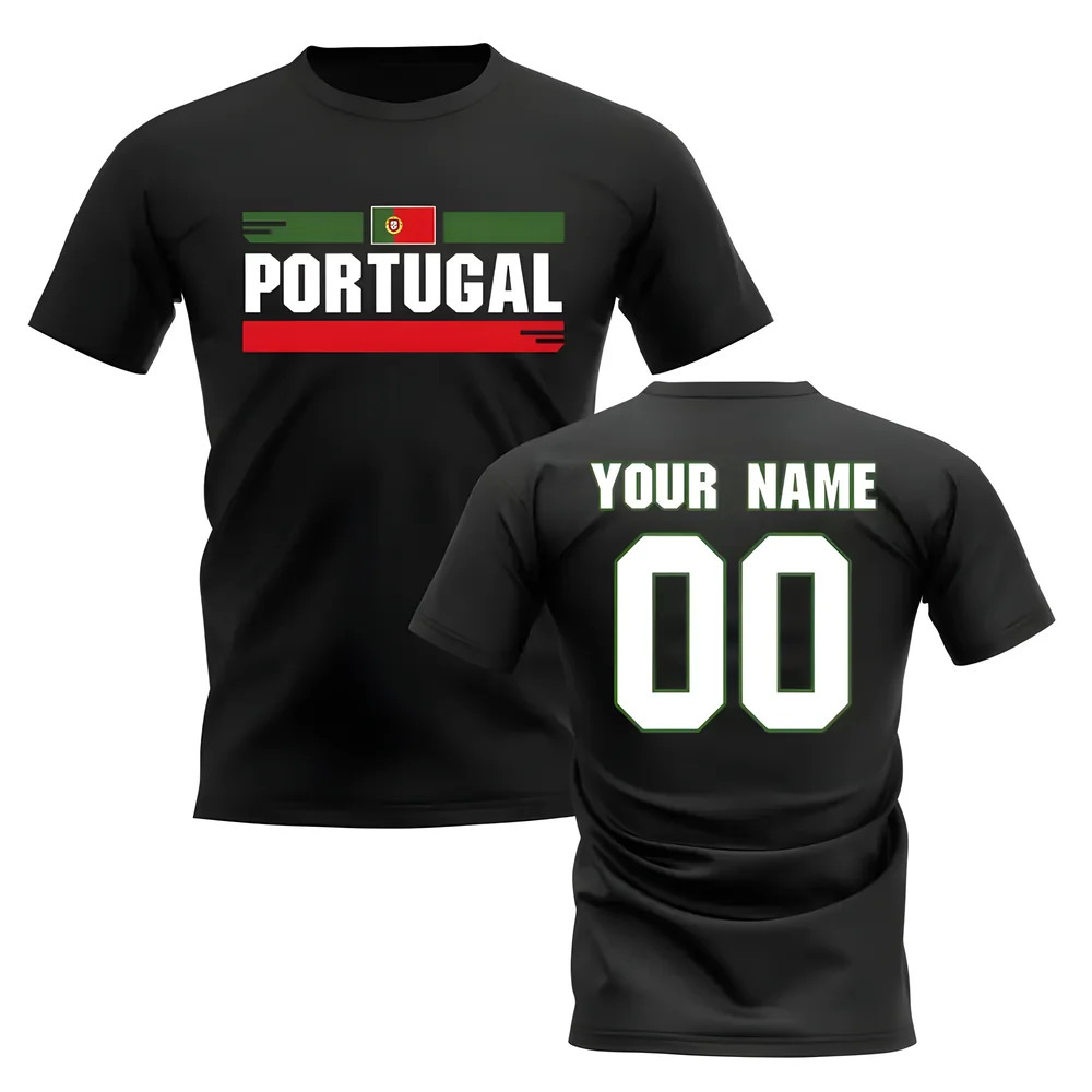 Personalised Portugal Fan Football T-Shirt (Black) Polyester Uksoccershop Men's Black Extra Large