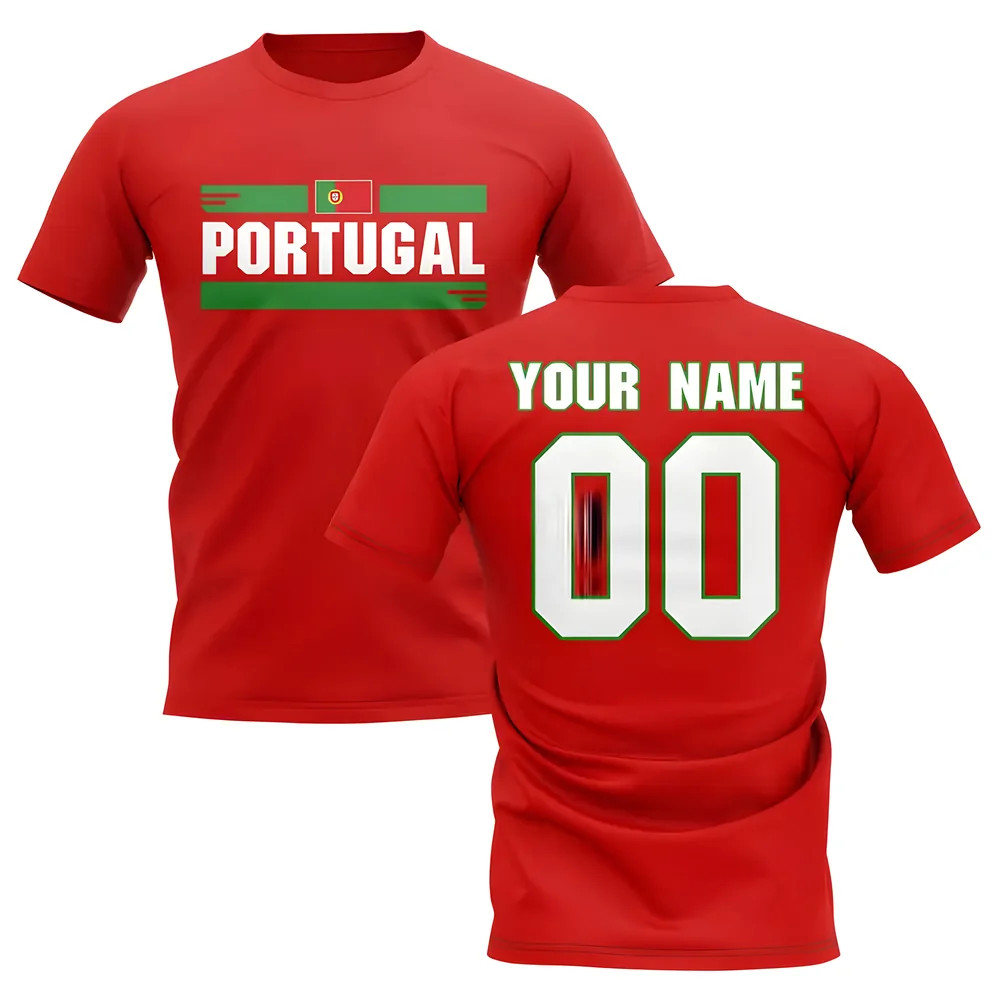 Personalised Portugal Fan Football T-Shirt (Red) Polyester Uksoccershop Men's Red Extra Large