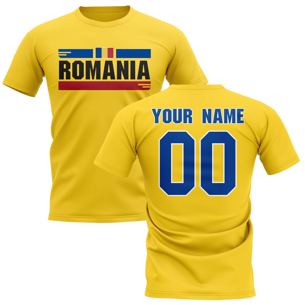 Click to view product details and reviews for Personalised Romania Fan Football T Shirt Yellow.