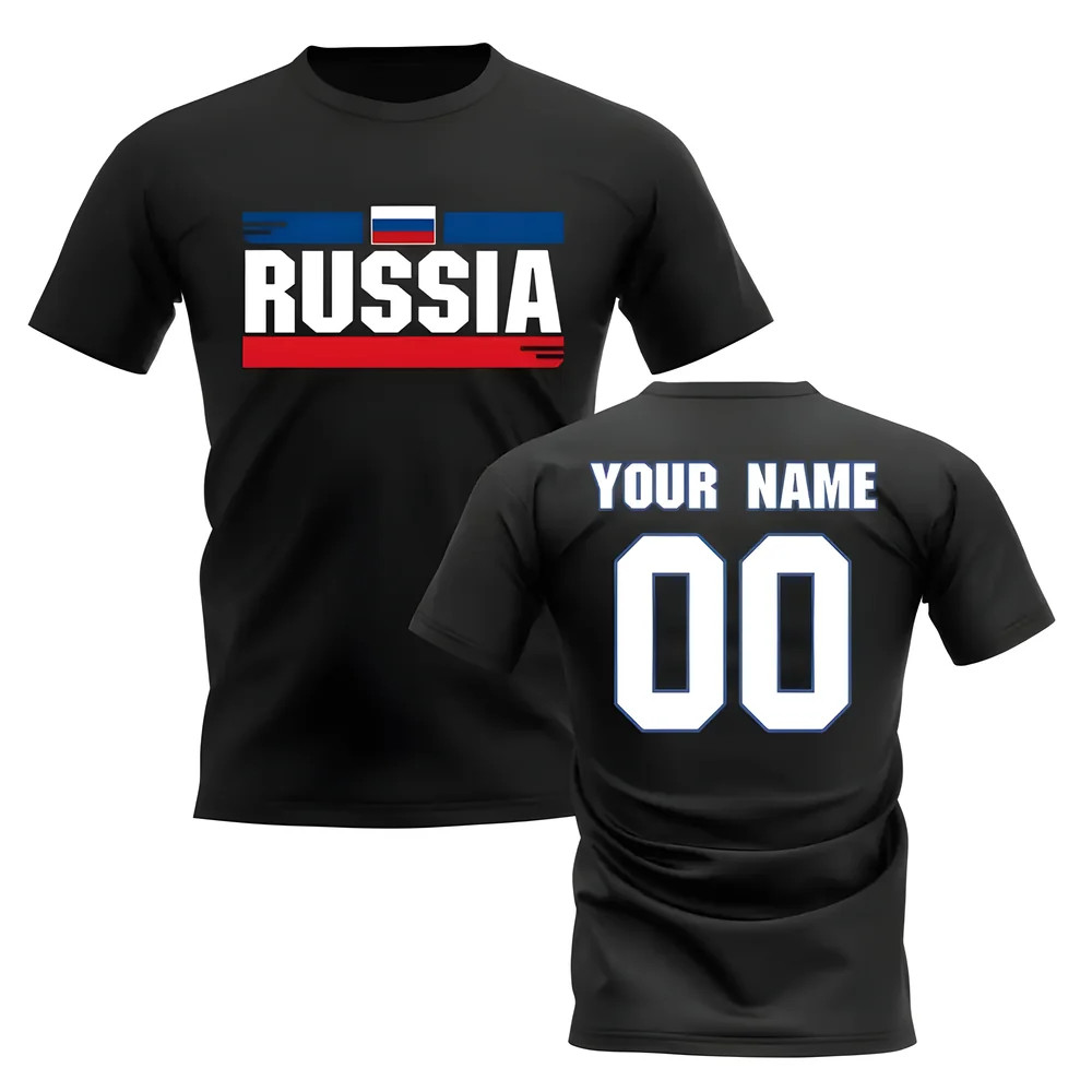 Personalised Russia Fan Football T-Shirt (Black) Polyester Uksoccershop Men's Black Extra Large