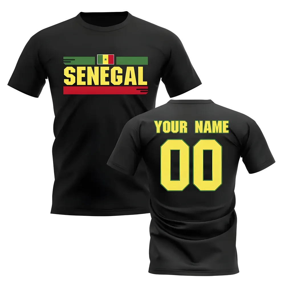 Personalised Senegal Fan Football T-Shirt (Black) Polyester Uksoccershop Men's Black Medium