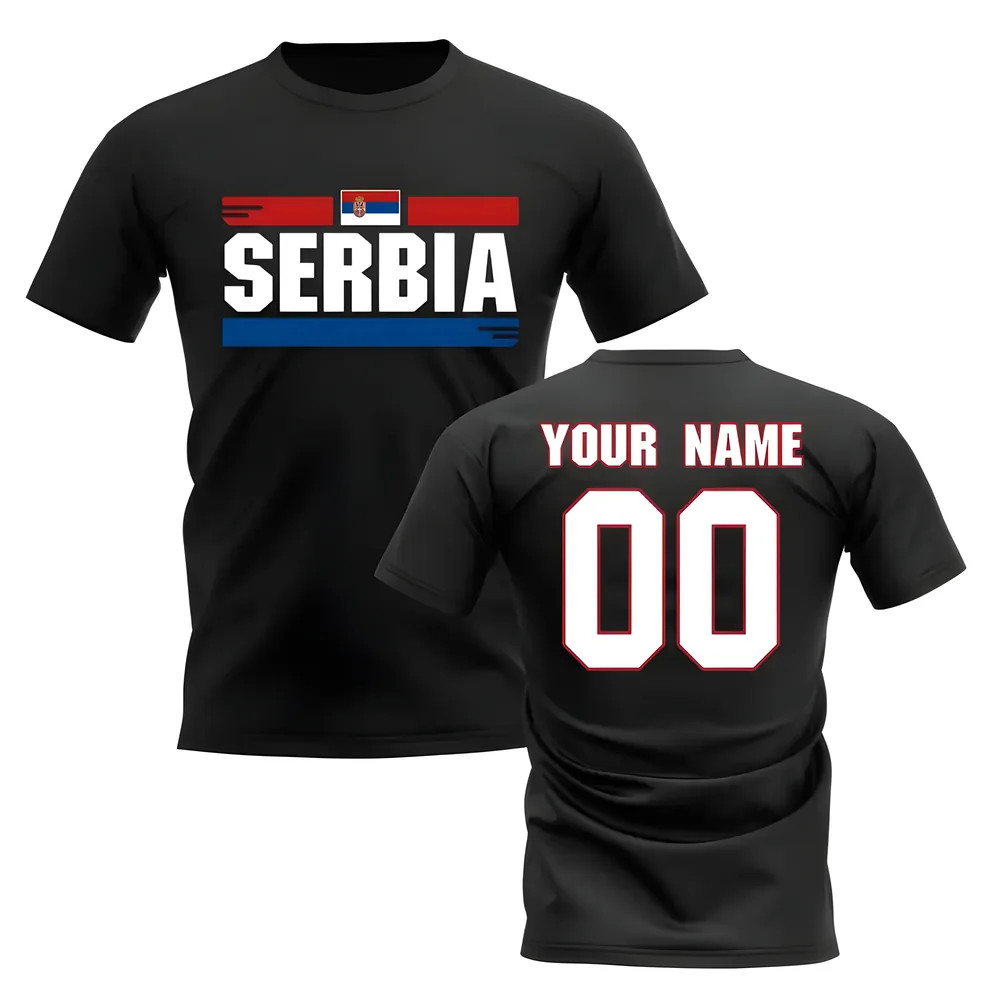 Personalised Serbia Fan Football T-Shirt (Black) Polyester Uksoccershop Men's Black Extra Large