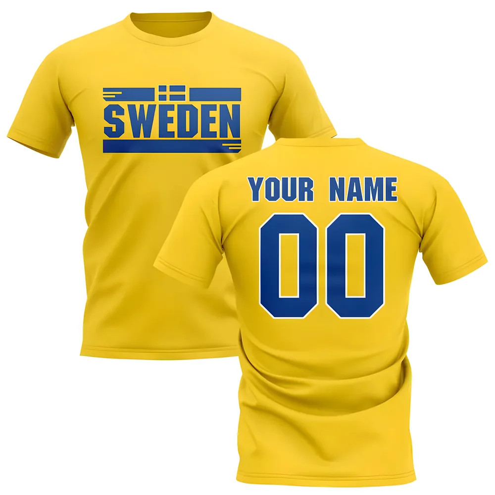 Personalised Sweden Fan Football T-Shirt (Yellow) Polyester Uksoccershop Men's Yellow Medium