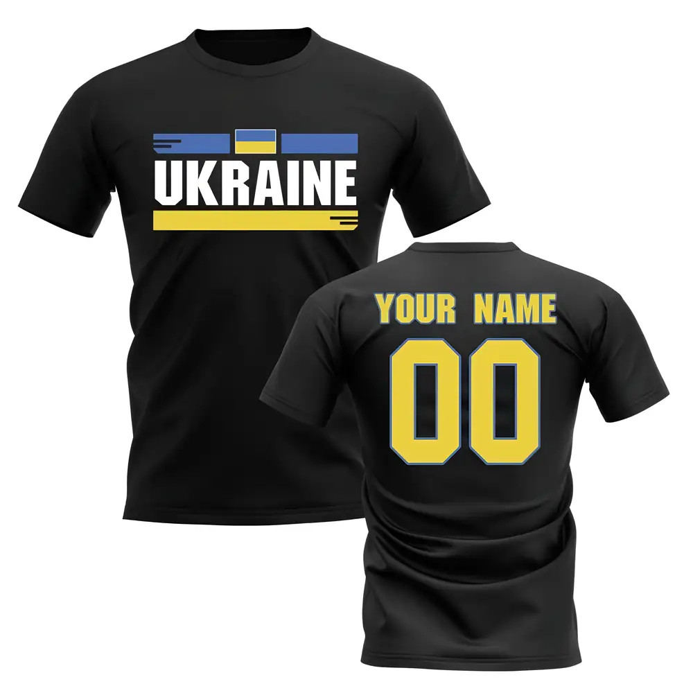 Personalised Ukraine Fan Football T-Shirt (Black) Polyester Uksoccershop Men's Black Small
