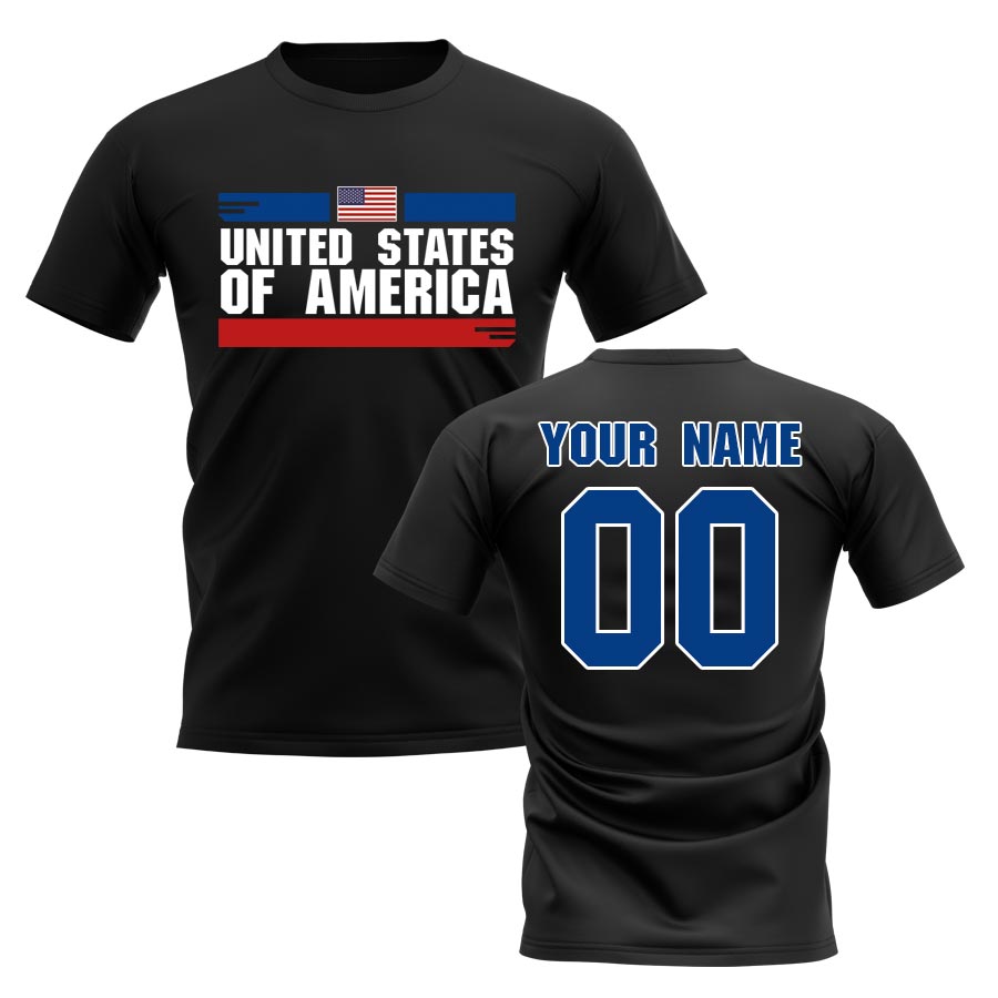 Click to view product details and reviews for Personalised United States Fan Football T Shirt Black.