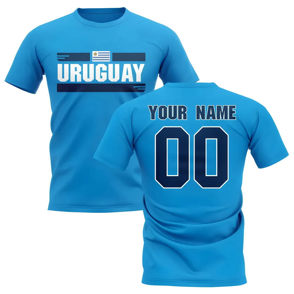Personalised Uruguay Fan Football T-Shirt (Sky) Polyester Uksoccershop Men's Sky Blue Extra Large