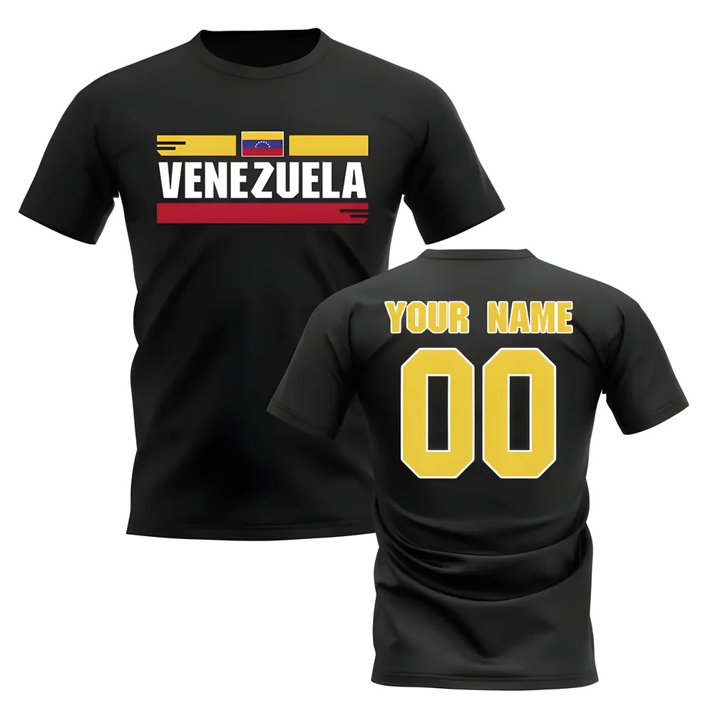Personalised Venezuela Fan Football T-Shirt (Black) Polyester Uksoccershop Men's Black Xxl