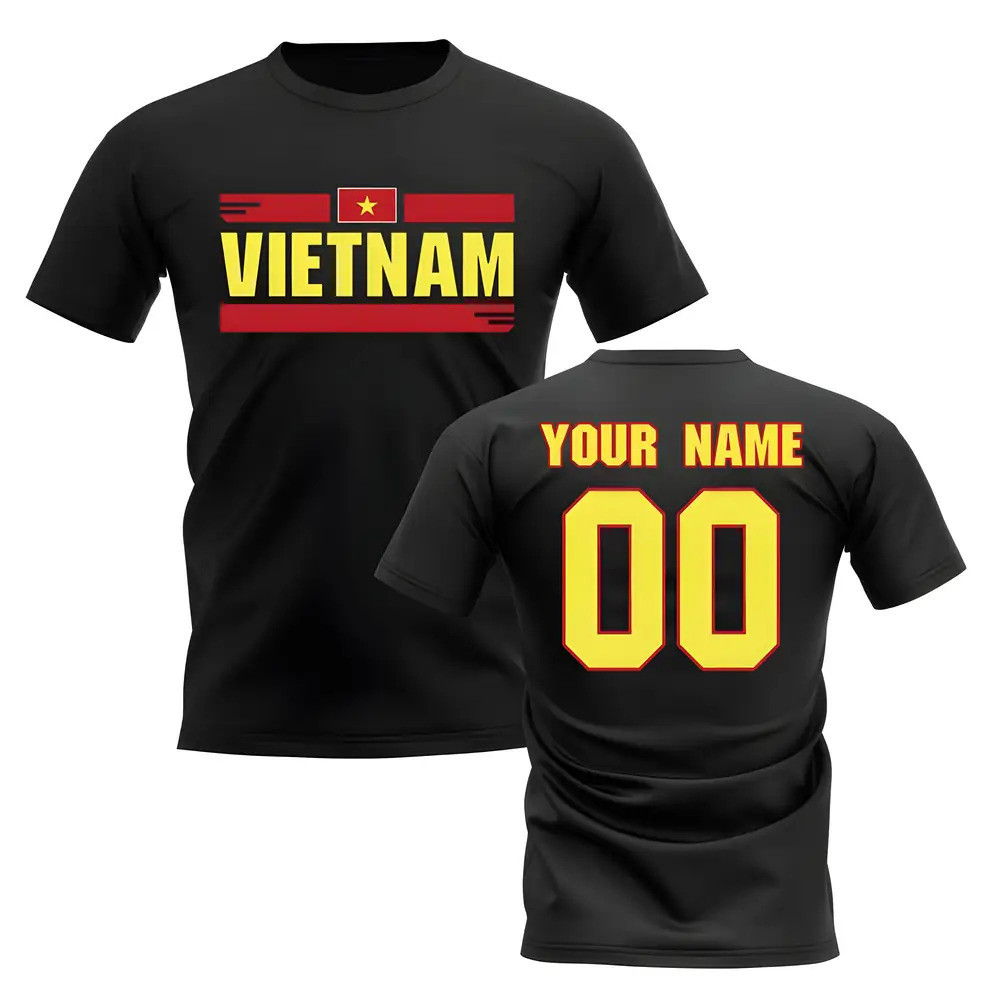Personalised Vietnam Fan Football T-Shirt (Black) Polyester Uksoccershop Men's Black Large