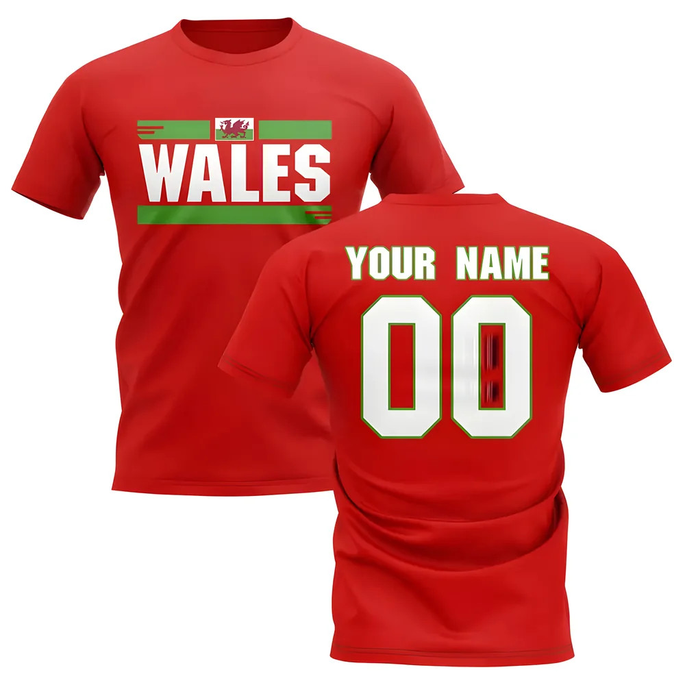 Personalised Wales Fan Football T-Shirt (Red) Polyester Uksoccershop Men's Red Large