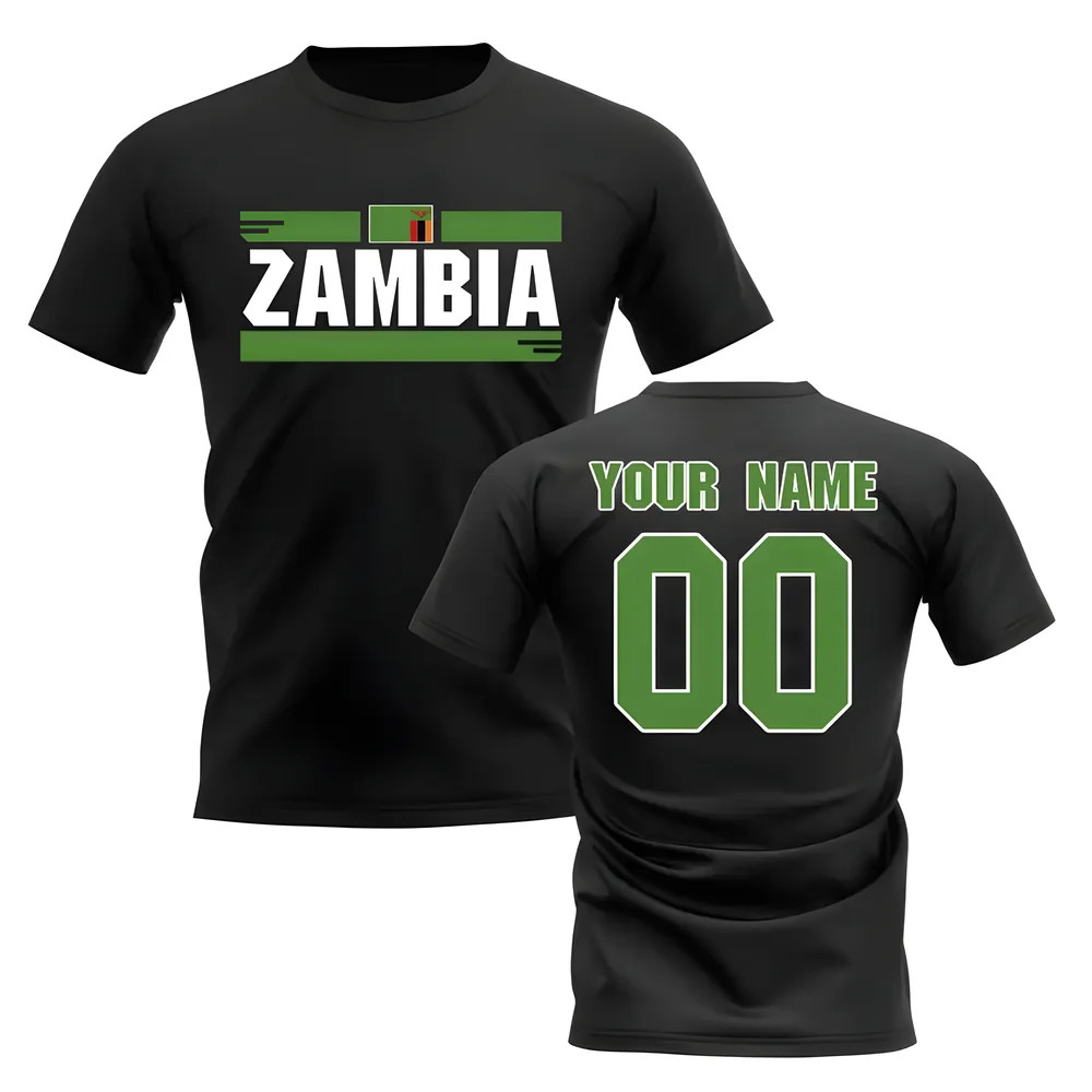 Personalised Zambia Fan Football T-Shirt (Black) Polyester Uksoccershop Men's Black Extra Large