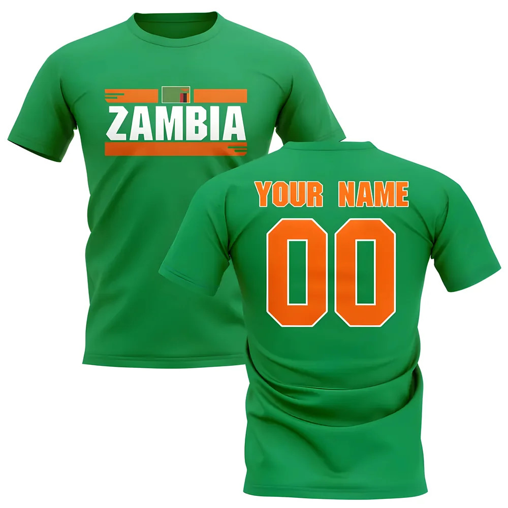 Personalised Zambia Fan Football T-Shirt (Green) Polyester Uksoccershop Men's Green Extra Small