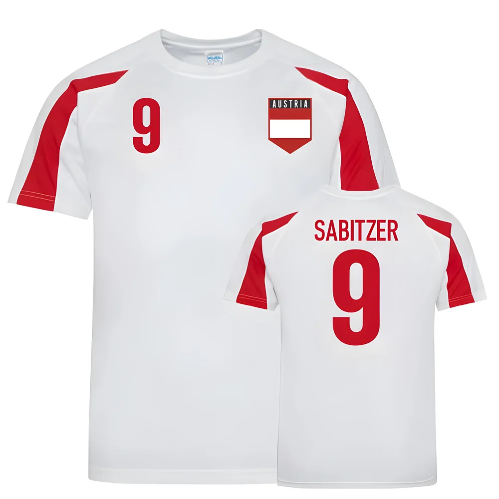 Austria Sports Training Jersey (Sabitzer 9) Polyester Uksoccershop Men's White-Red Large
