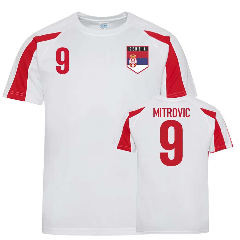 Serbia Sports Training Jerseys (Mitrovic 9) Polyester Uksoccershop Men's White-Red Large