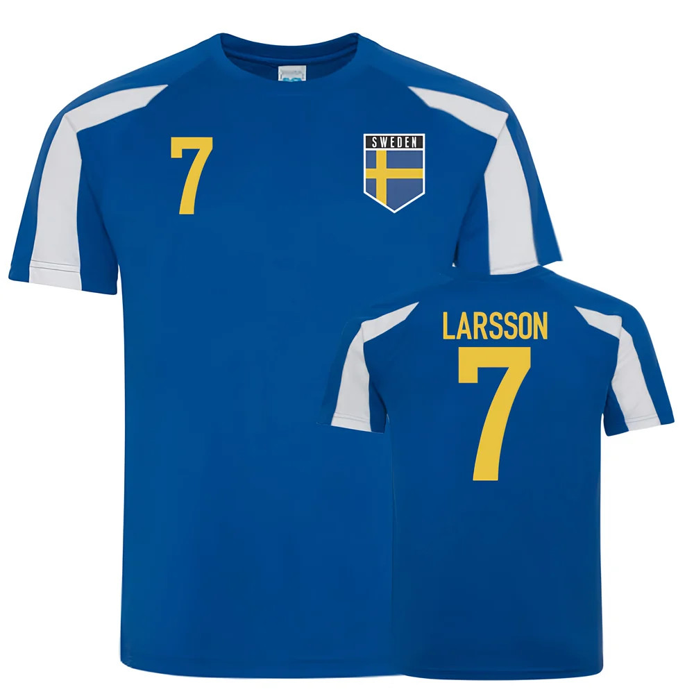 Sweden Sports Style Training Jerseys (Larsson 7) Polyester Uksoccershop Men's Blue Large