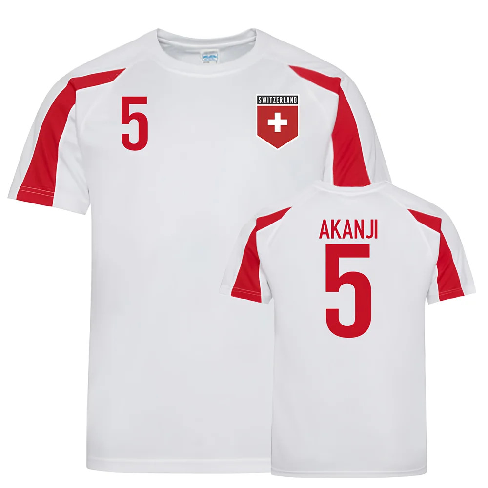 Switzerland Sports Training Jerseys (Akanji 5) Polyester Uksoccershop Men's White-Red Medium