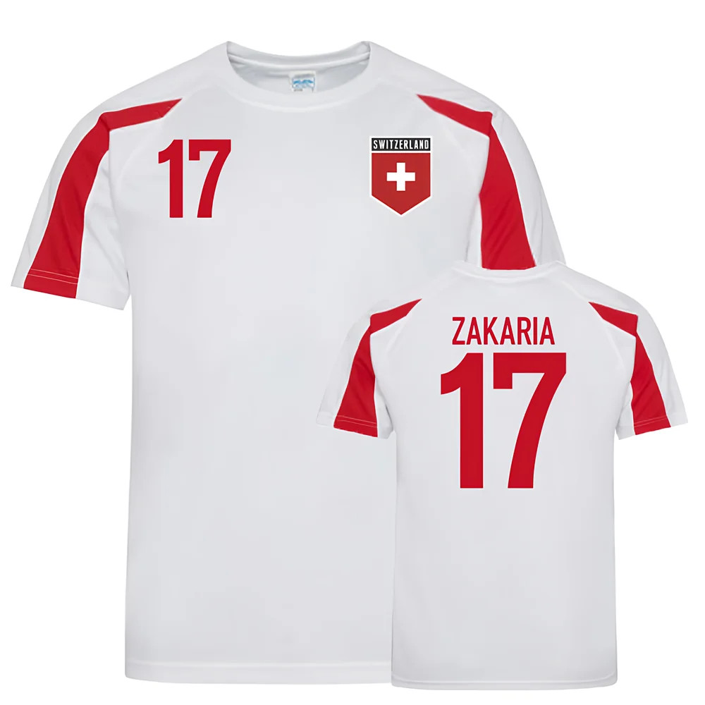 Switzerland Sports Training Jerseys (Zakaria 17) Polyester Uksoccershop Men's White-Red Small