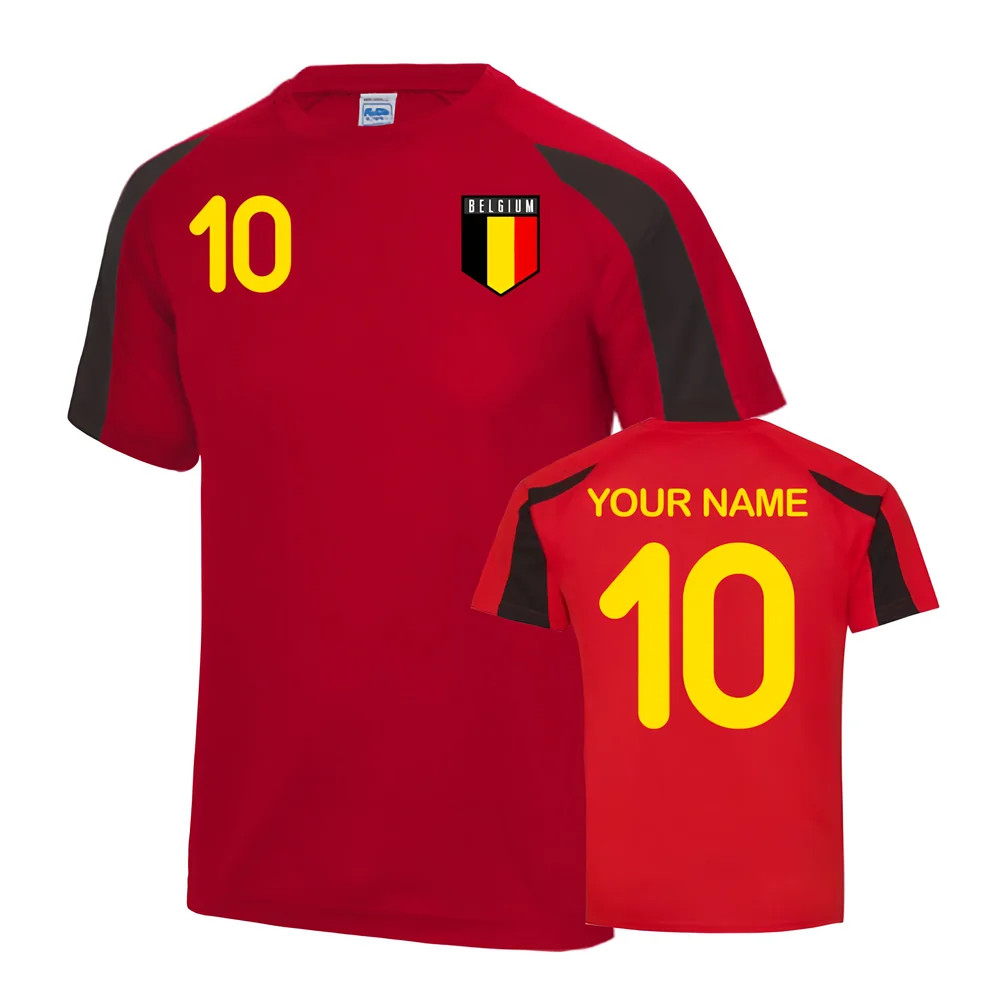Belgium Sports Training Jersey (Your Name) Polyester Uksoccershop Men's Red/Black Large
