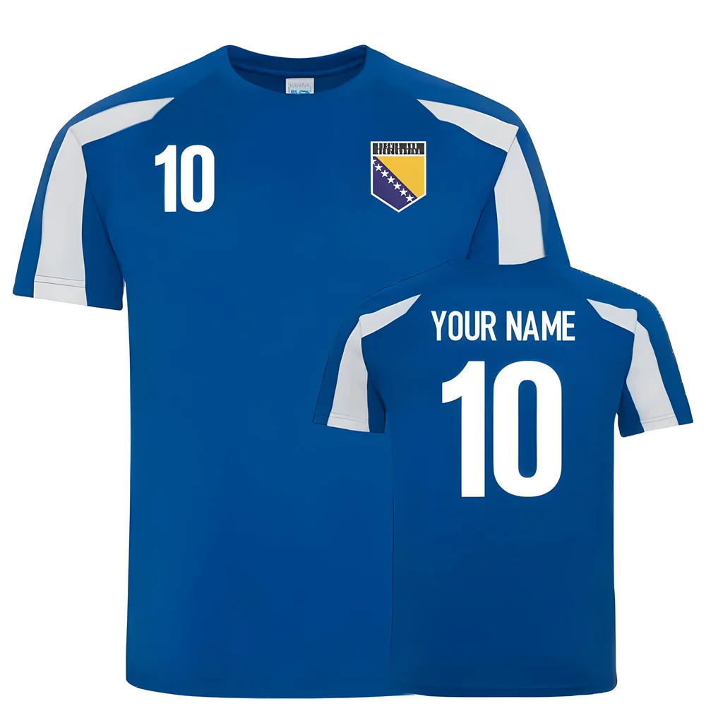 Bosnia And Herzegovina Sports Training Jersey (Your Name) Polyester Uksoccershop Men's Blue Large
