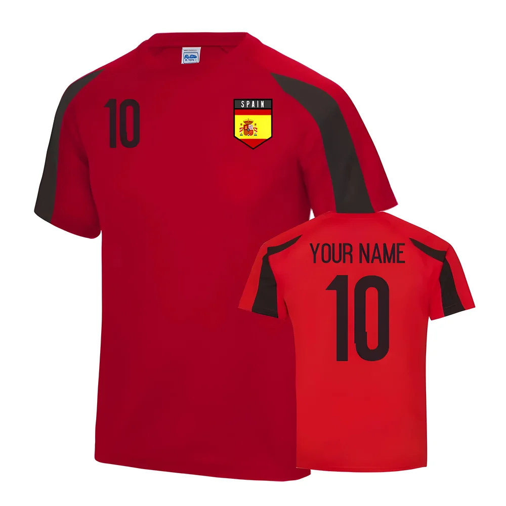 Spain Sports Training Jersey (Your Name) Polyester Uksoccershop Men's Red/Black Large