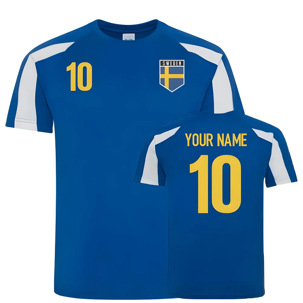 Sweden Sports Training Jersey (Your Name) Polyester Uksoccershop Men's Blue Medium