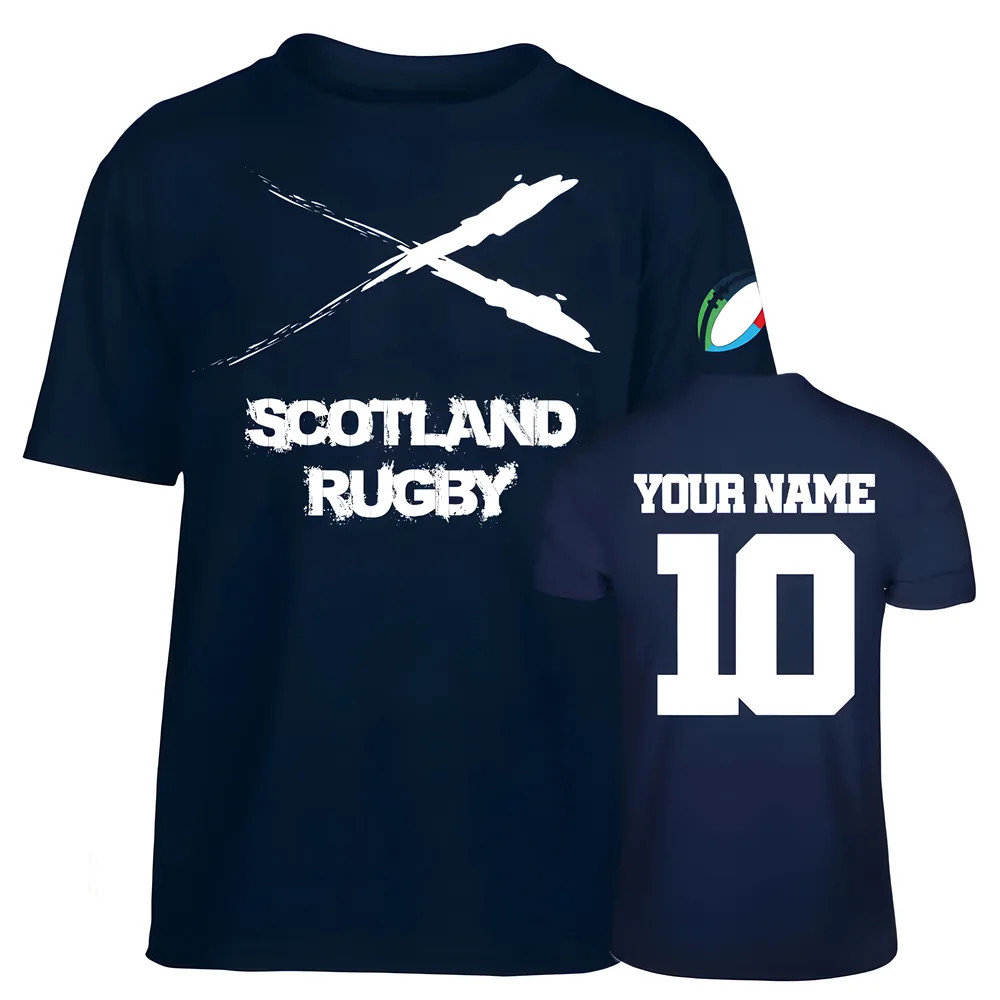 Scotland Country Rugby T-Shirt (Your Name) Polyester Uksoccershop Men's Navy Medium