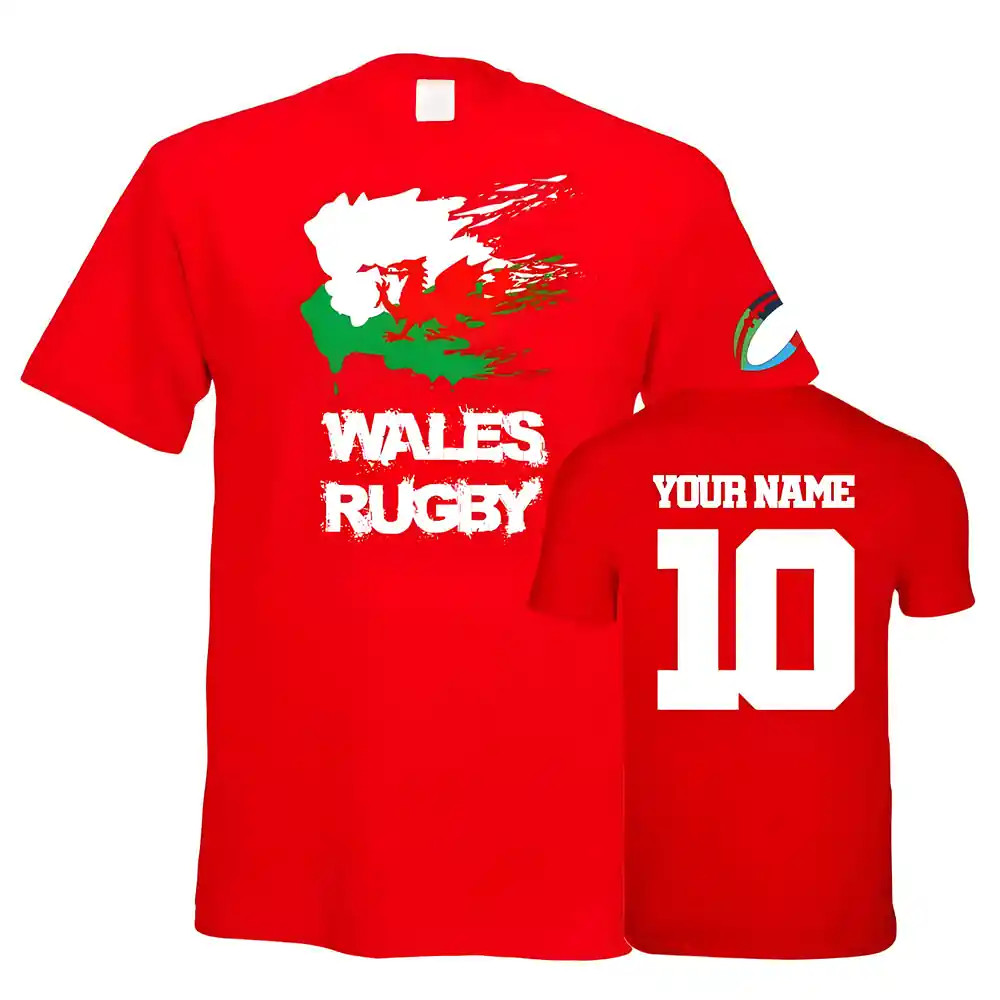 Wales Country Rugby T-Shirt (Your Name) Polyester Uksoccershop Men's Red Large