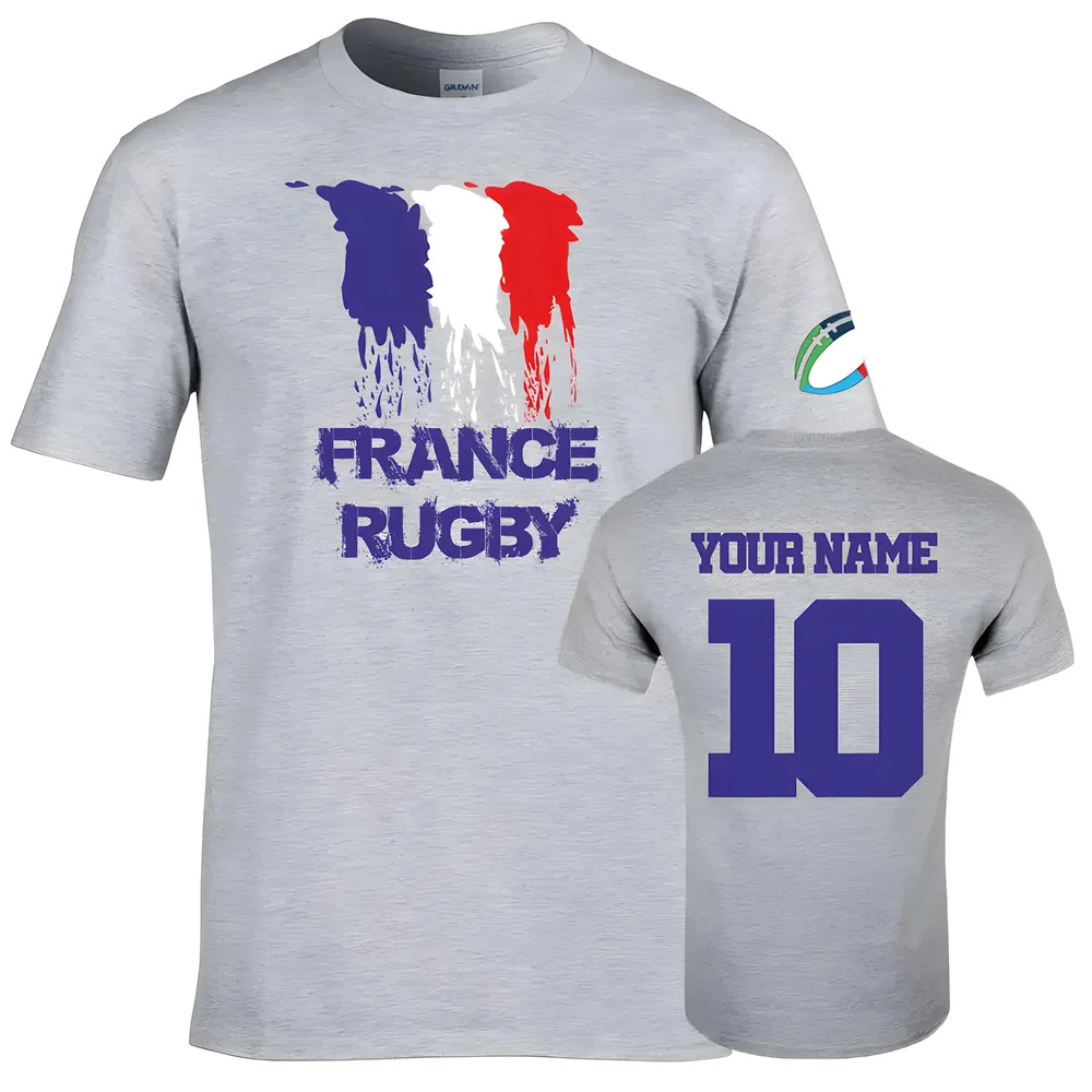 France Country Rugby T-Shirt (Your Name) Polyester Uksoccershop Men's Grey Xxl