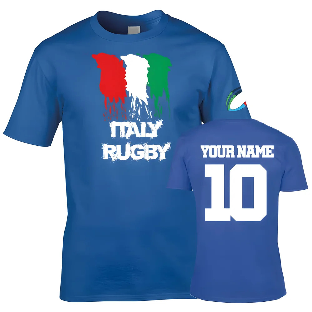Italy Country Rugby T-Shirt (Your Name) Polyester Uksoccershop Men's Blue Xxl