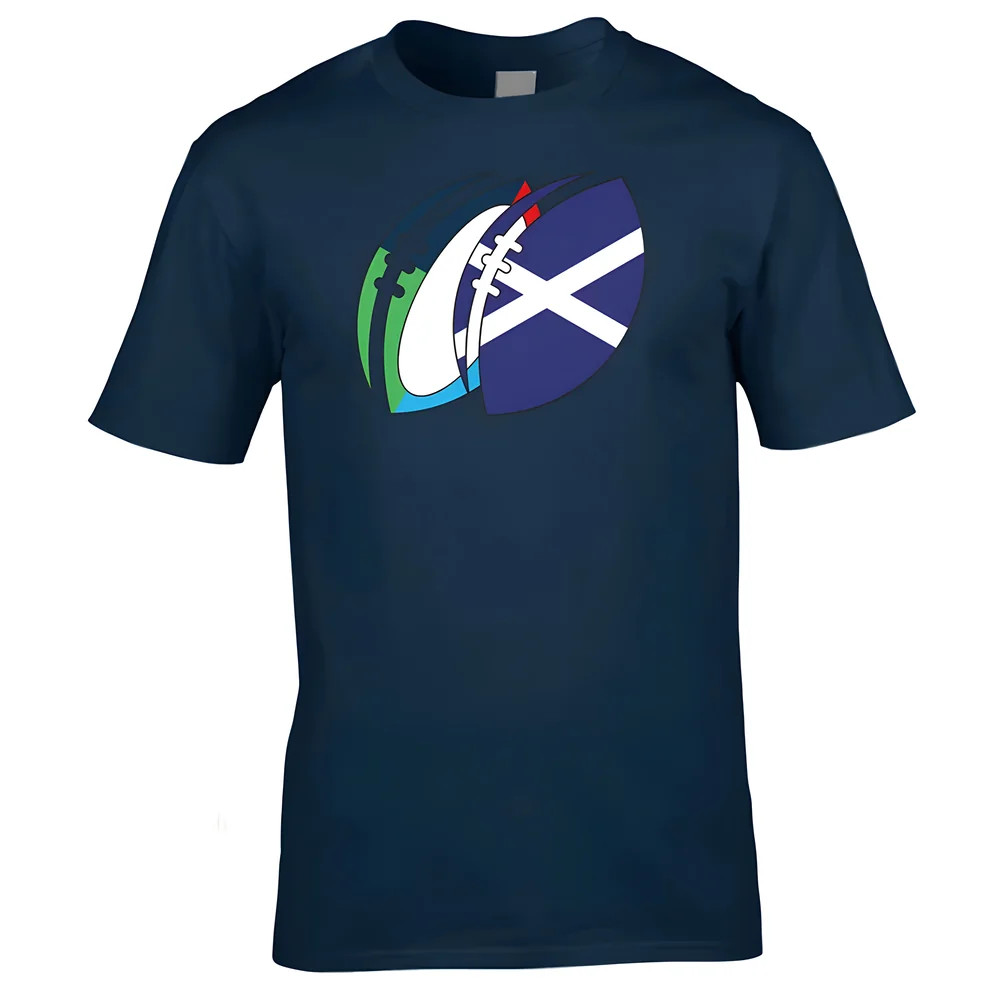 Scotland Rugby Ball T-Shirt Polyester Uksoccershop Men's Navy Extra Small