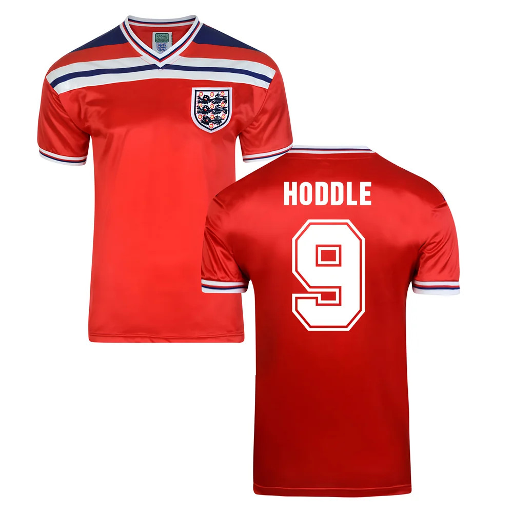Score Draw England World Cup 1982 Away Shirt (Hoddle 9) Polyester Men's Red Xxl