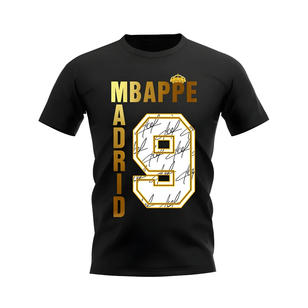 Kylian Mbappe Real Madrid Autograph T-Shirt (Black) Polyester Uksoccershop Men's Black Small
