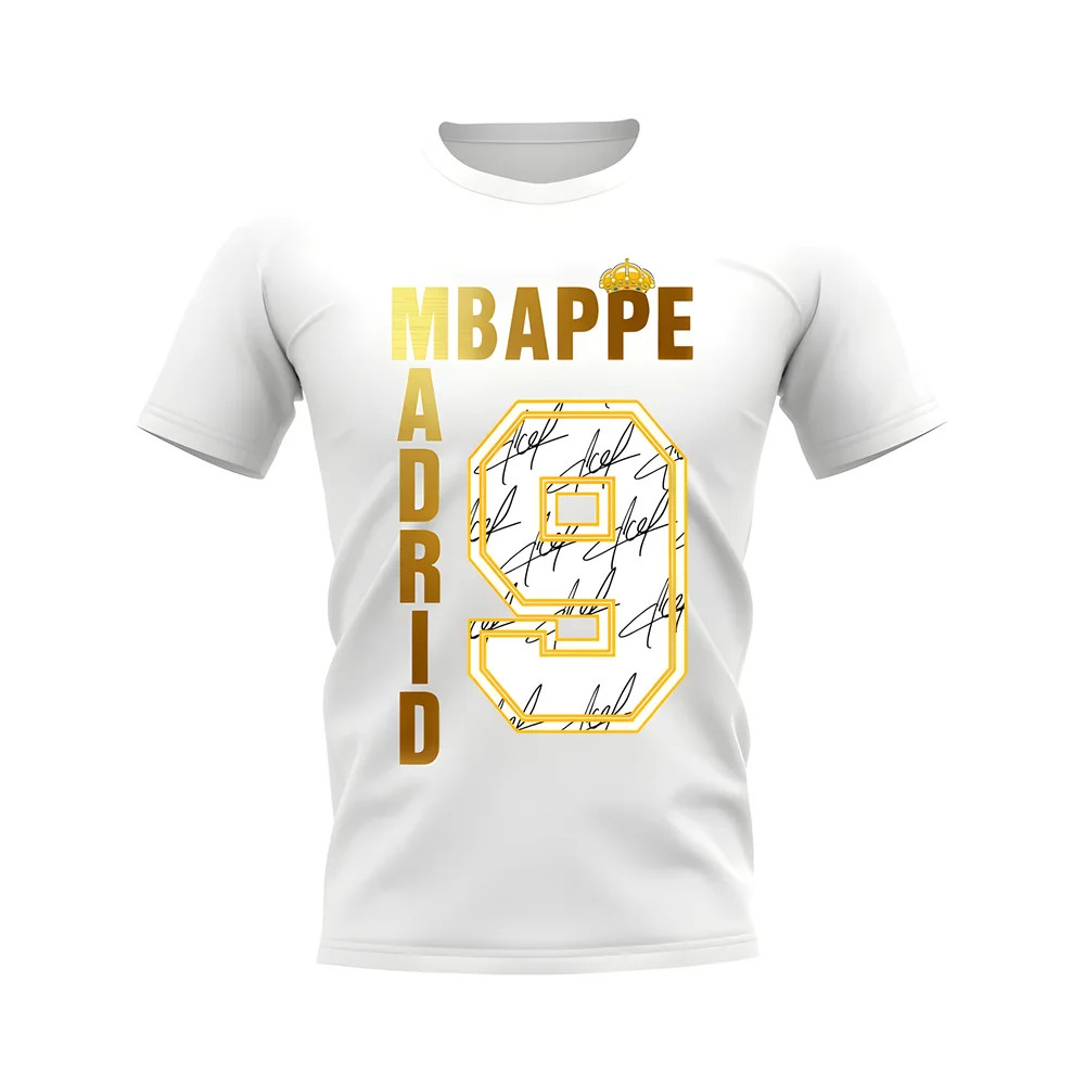 Kylian Mbappe Real Madrid Autograph T-Shirt (White) Polyester Uksoccershop Men's White Large