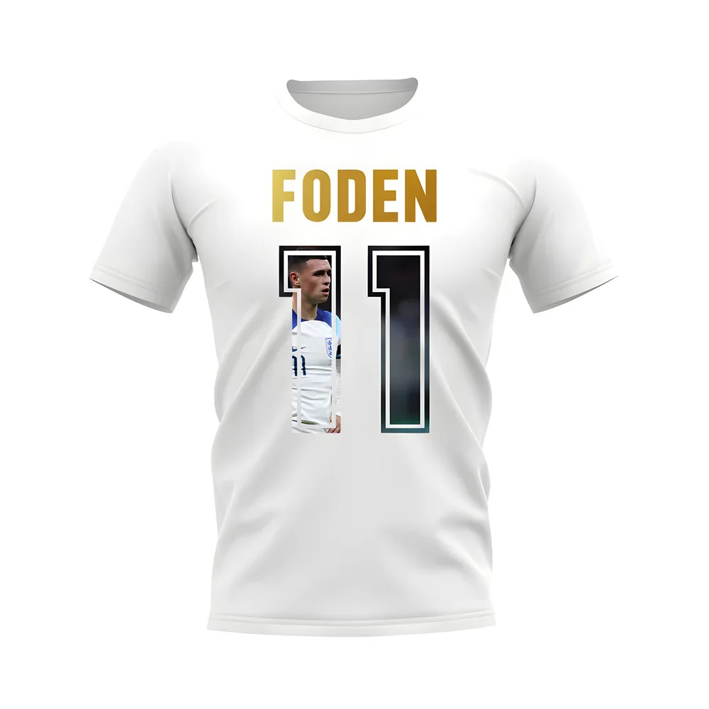 Phil Foden Name And Number England T-Shirt (White) Polyester Uksoccershop Men's White Medium