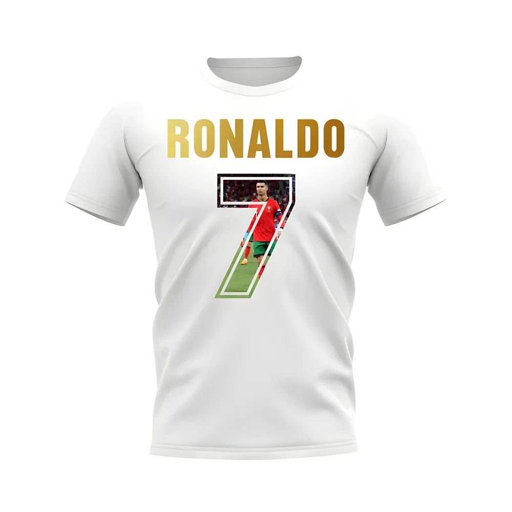 Cristiano Ronaldo Name And Number Portugal T-Shirt (White) Polyester Uksoccershop Men's White Medium