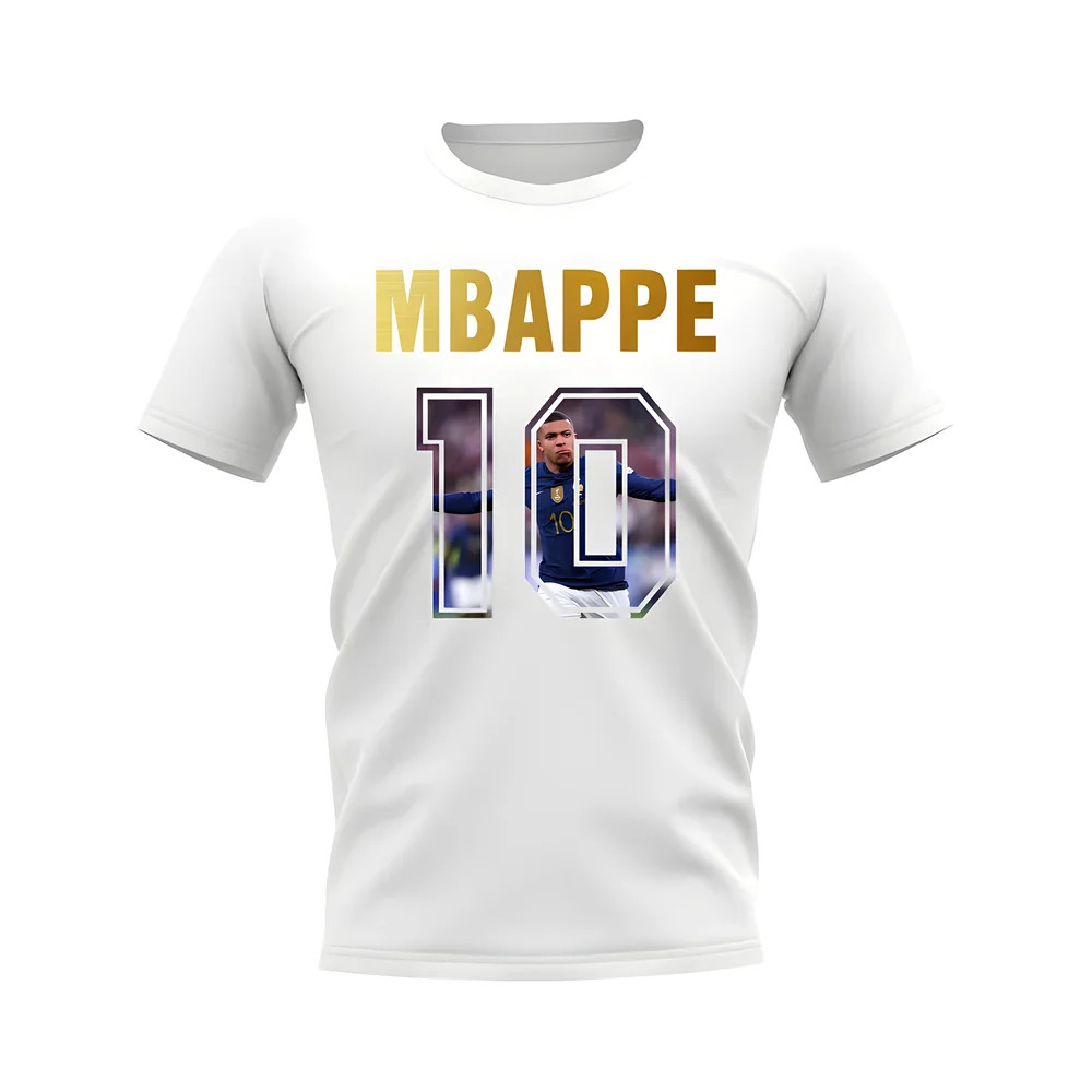 Kylian Mbappe Name And Number France T-Shirt (White) Polyester Uksoccershop Men's White Medium