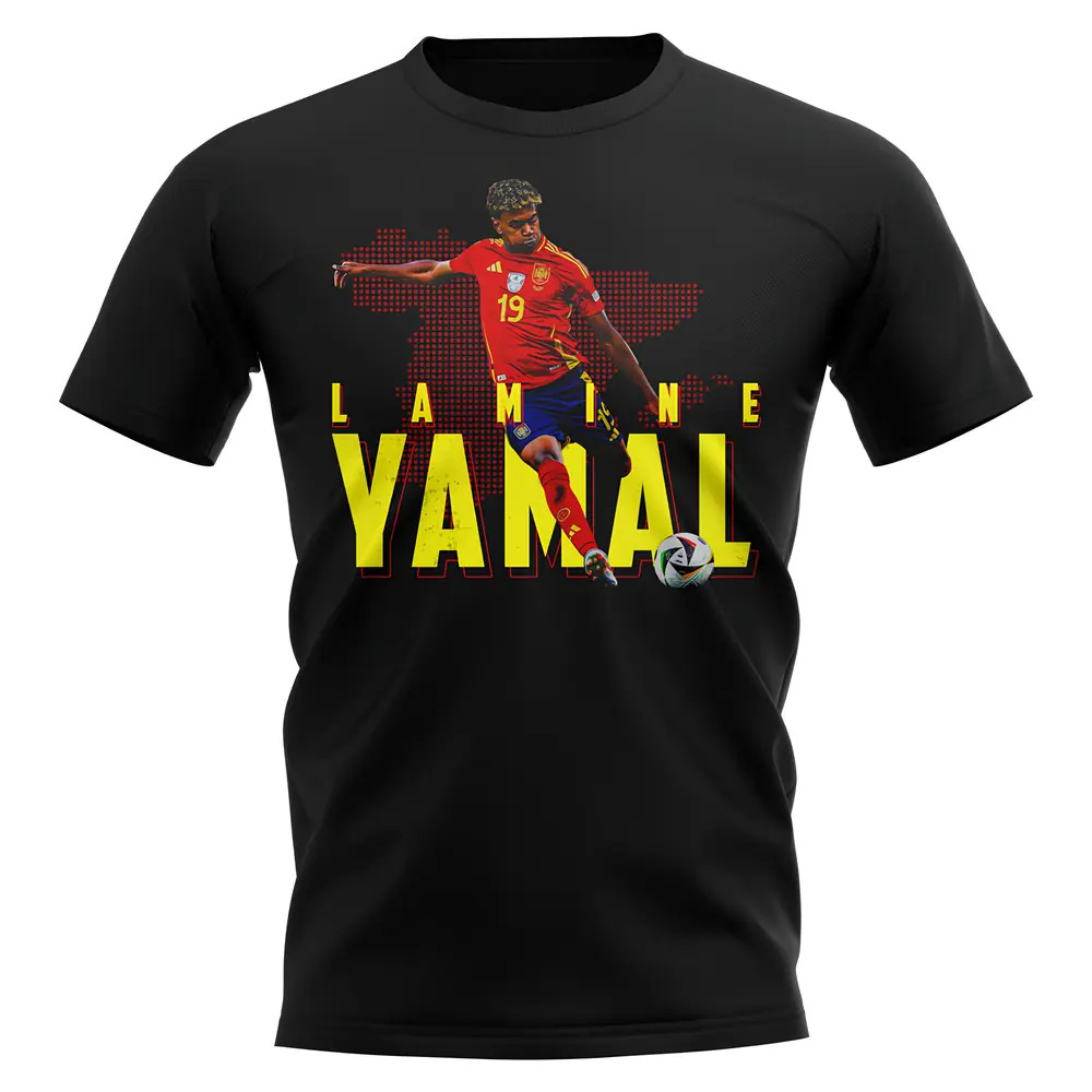 Lamine Yamal Spain 19 T-Shirt (Black) Polyester Uksoccershop Men's Black Extra Small