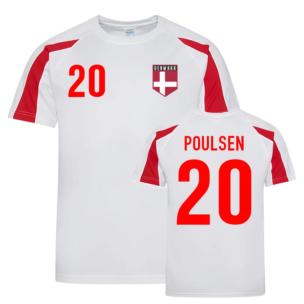Yussuf Poulsen Denmark Sports Training Jersey (White-) Polyester Uksoccershop Men's Red Large