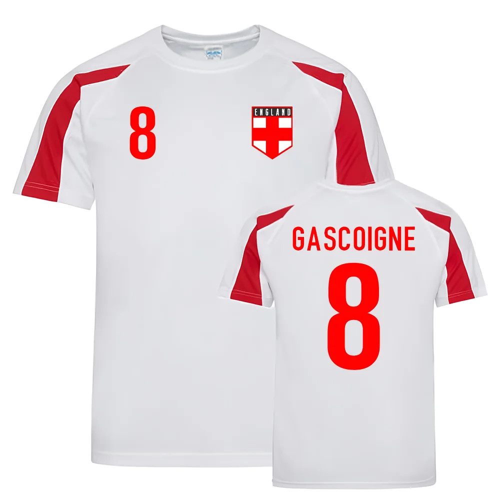 Paul Gascoigne England Sports Training Jersey (White-) Polyester Uksoccershop Men's Red Small