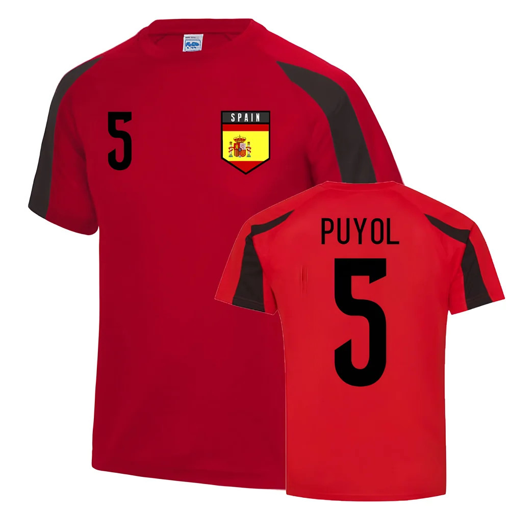 Carles Puyol Spain Sports Training Jersey (Red-) Polyester Uksoccershop Men's Black Large