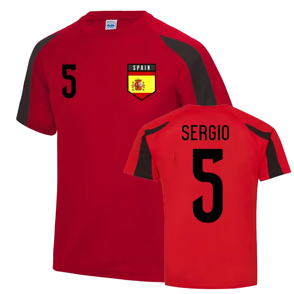 Sergio Busquets Spain Sports Training Jersey (Red-) Polyester Uksoccershop Men's Black Extra Small