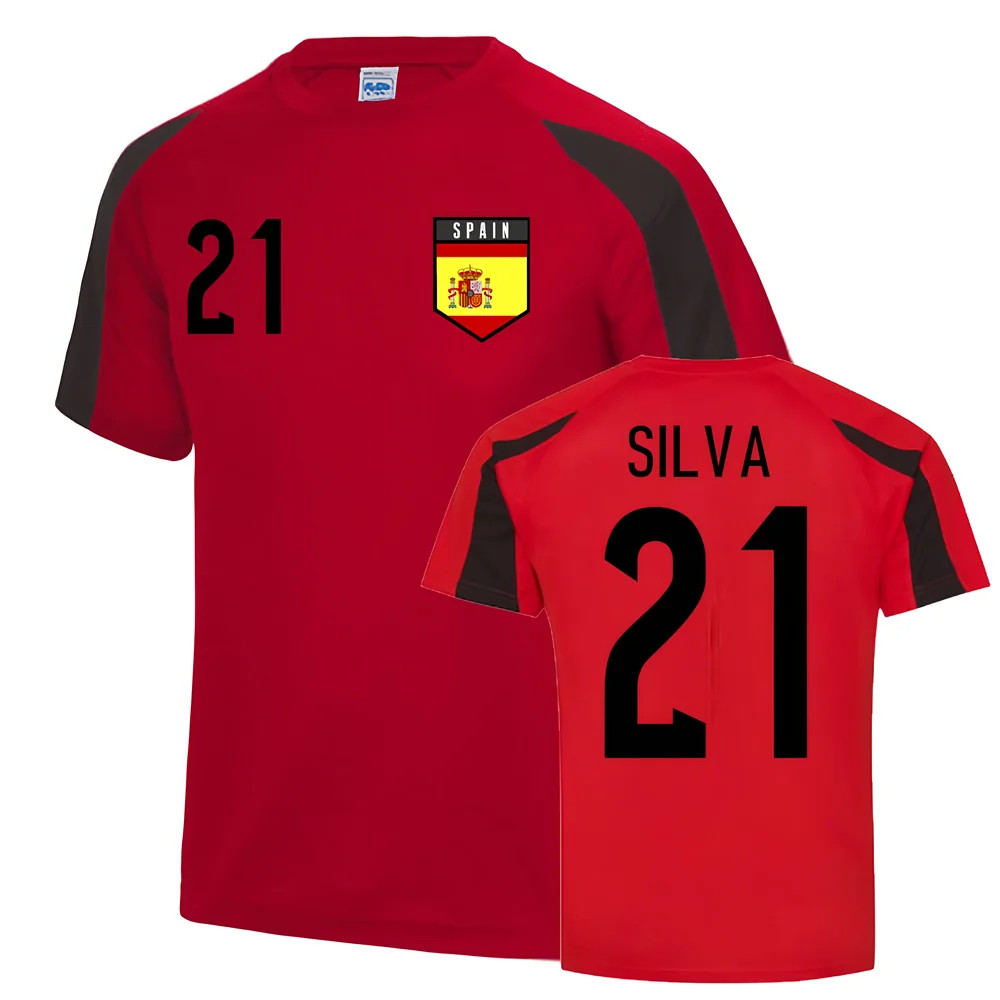 David Silva Spain Sports Training Jersey (Red-) Polyester Uksoccershop Men's Black Extra Large