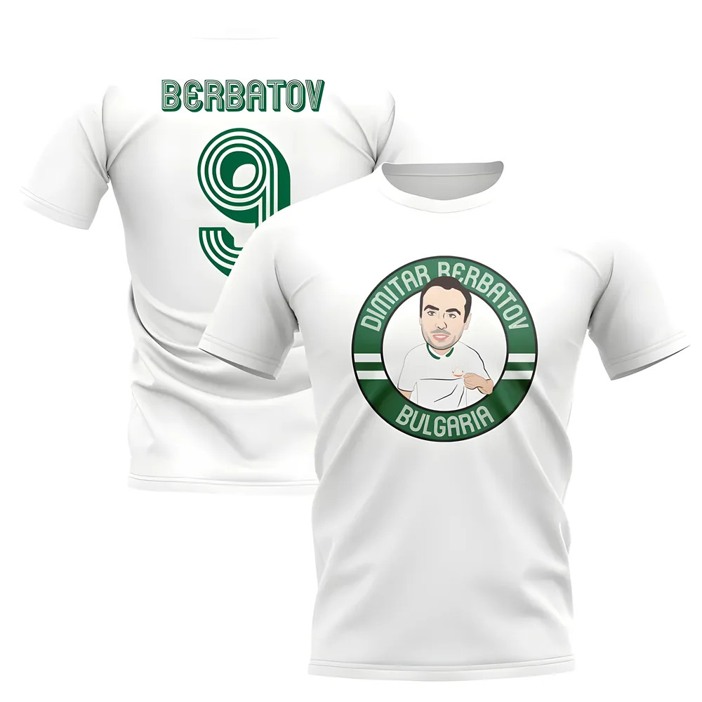 Dimitar Berbatov Bulgaria Illustration T-Shirt (White) Polyester Uksoccershop Men's White Xxl