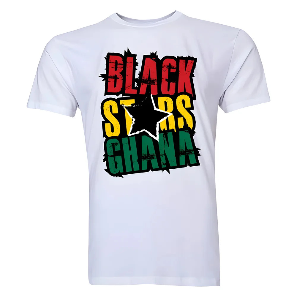 Ghana Stars T-Shirt (White) - Kids Polyester Made By: Gildan Unisex Kids Black Extra Large